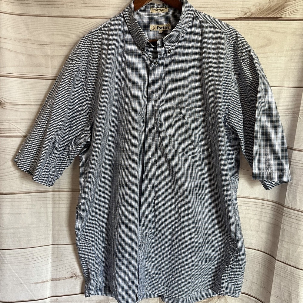 Foxfire Men's Short Sleeve Plaid Button Down Shirt Blue Micro Check Big Tall XLT